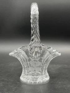 Vintage Duncan Miller Glass Basket Paneled Sides Etched Embossed 5" Tall - Picture 1 of 8