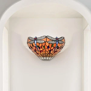 Tiffany Style Wall Light Stained Glass Sconce Vintage 7x13” Bedroom Lounge - Picture 1 of 12