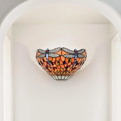 Tiffany Style Wall Light Stained Glass Sconce Vintage 7x13” Bedroom Lounge - Image 1 of 4