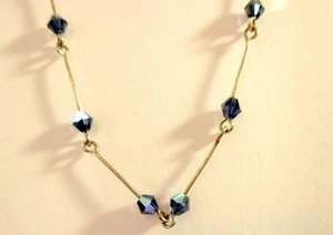 Teen Girl Necklace 13-16" Silver Tone Bar Links & Small Blue Halographic Beads - Picture 1 of 4