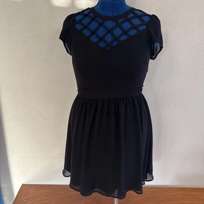 Xhilaration A Line Dress Black Short Flutter Sleeve Zipper Criss Cross Y2K Small - Image 1 of 4