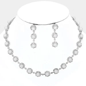 Vintage pierced silver and white pearl flower necklace set with clear stoness - Picture 1 of 4