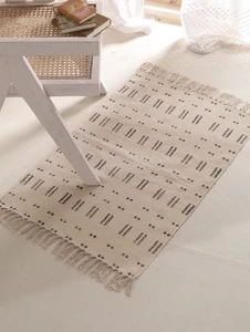 Ethnic Boho Cotton Rug Vintage Block Printed Kitchen Dining Room Area Carpets - Picture 1 of 7