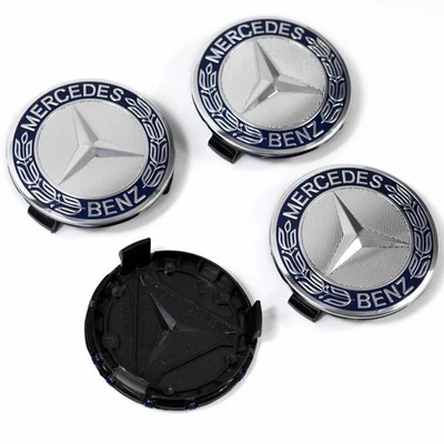 Cubierta central de rueda de aleación de 75 mm azul OEM Mercedes Benz emblema de cubo insignia 4 piezas Foto 1 de 4
