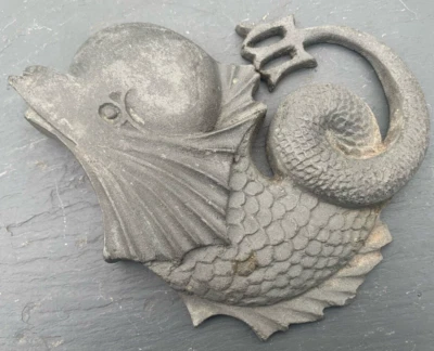 Antique Pewter Mythical Sea Creature, Dolphin, Family Crest? Ship? 2kg. 15cm - Image 1 of 4