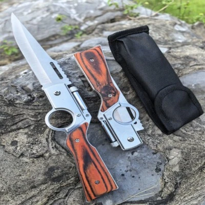 Navaja de Bolsillo 10" Cuchillo Plegable Luz Led Cuchillo Rifle Cuchillo Táctico Forma Pistola Foto 1 de 4