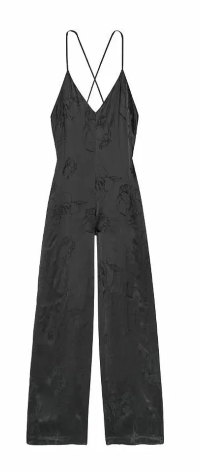 Новый с Ярлыками VICTORIA'S SECRET глубокий V крест назад цветочный жаккардовый комбинезон черный S  - Изображение 1 из 4