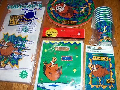 Lote de 5 piezas de suministros de fiesta de cumpleaños multicolor del Rey León Timón Pumba 1994 playa nuevo en stock Foto 1 de 4