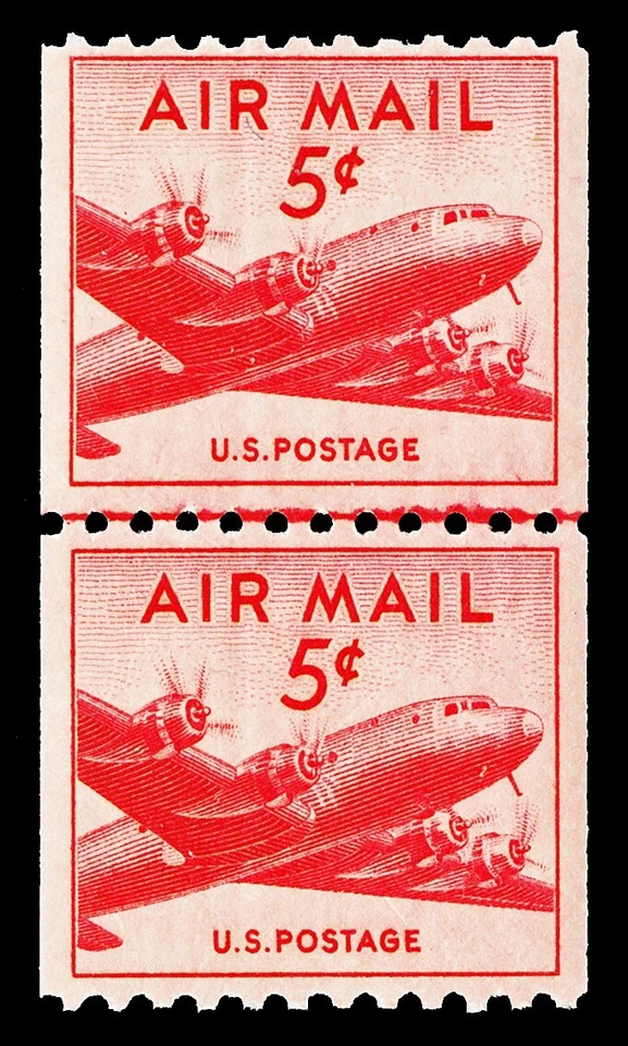 Scott C37 1948 5c Airmail Coil Issue Joint Line Pair Mint F-VF OG NH Cat $10 - Image 1 of 1