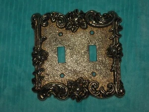 Vintage American Tack Hardware Metal Brass Double Light Switch Cover Plate Roses - Picture 1 of 2