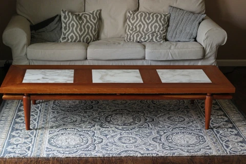 Beautiful Refinished John Widdicomb Coffee Table Inset Marble Mid-Century Modern Cover