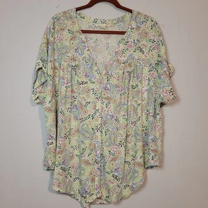 Cooper & Ella floral paisley short sleeve button up top size 3X multicolor boho - Picture 1 of 7