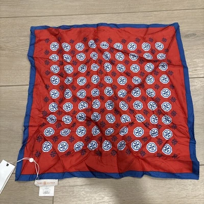Lenço de pescoço feminino Tory Burch novo com etiquetas monograma T logotipo 100% seda - Imagem 1 de 2