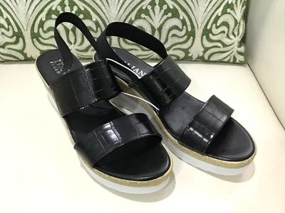 ZAPATEROS ITALIANOS Sandalia de cuña de corcho con tiras negras talla 10 Zapato de plataforma sin cordones Foto 1 de 4