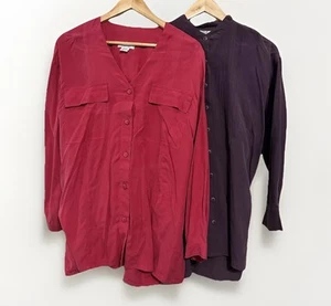 VTG Sostanza Small Lot Of 2 Button Down 100% Silk Purple & Red - Picture 1 of 10