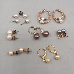 Faux Pearl Fashion Jewelry Lot Stud Post Dangle Clip On Earrings 1960's-1980's - Picture 1 of 1