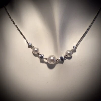 全新带标签 NADRI GARDENIA RHODIUM 模拟珍珠和 CZ 项链 — 第 1/4 张图片