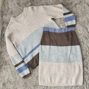 Flat White Anthropologie Ribbed Striped Knit Set Brown & Blue Women's Size XL - Picture 1 of 16