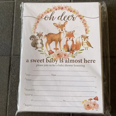 Precious Baby Shower Invitaciones Criaturas del Bosque 20 Invitaciones con Sobre Foto 1 de 4