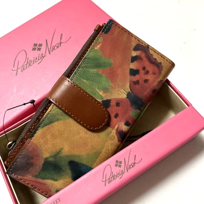 NUEVO CON ETIQUETAS Patricia Nash Nazari Cartera Plegable Acuarela Cuero Mariposa RFID En Caja B Foto 1 de 4