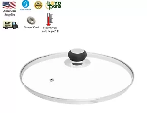 Tapa de sartén de vidrio 8 10 12 pulgadas utensilios de cocina marco de acero inoxidable ventilación de vapor segura a 400 ° F - Imagen 1 de 4