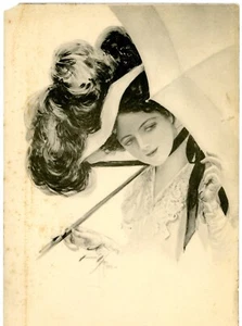 Art Print - BEAUTY W/ UMBRELLA THE AMBUSH - Harrison Fisher/Ullman 12x8 - Picture 1 of 4
