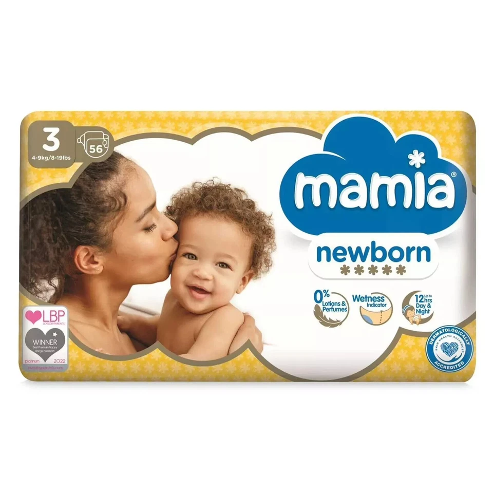 2/3/4packs Mamia Newborn Dry Fast Nappies 56pcs, Size 3-9kg/9-20lbs Extra Soft