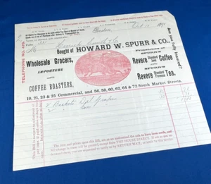1891 Receipt Howard W. Spurr & Co. Grocer & Coffee Roaster PAUL REVERE Billhead - Picture 1 of 9