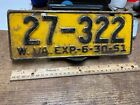 1951 West Virginia License Plate Vintage Rustic 27 322