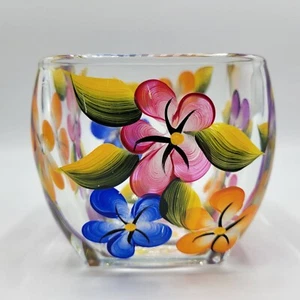 Fioriera in vetro trasparente floreale dipinto a mano 5" centrotavola decorativo quadrato - Foto 1 di 10