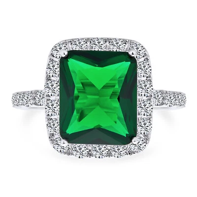 Anillo Art Deco 10CT Rectángulo Solitario Verde Circonita Cóctel Distintivo Plateado Foto 1 de 4