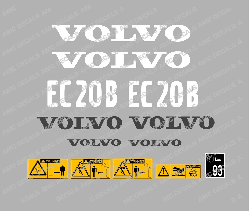 Volvo EC20B Escavatore Completo Decalcomania Set Con Attenzione Decalcomanie