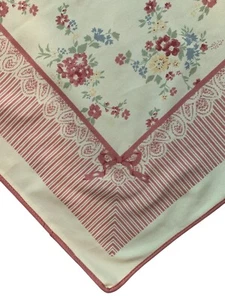 Vintage Table Cloth 67x55” Off White Floral Lace & Bows Muted Pink Cottage Core - Picture 1 of 11