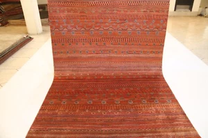 Orange 5x8 Ft Gabbeh Afghan Hand Knotted Tribal Striped Plush Wool Area Rug - Picture 1 of 12