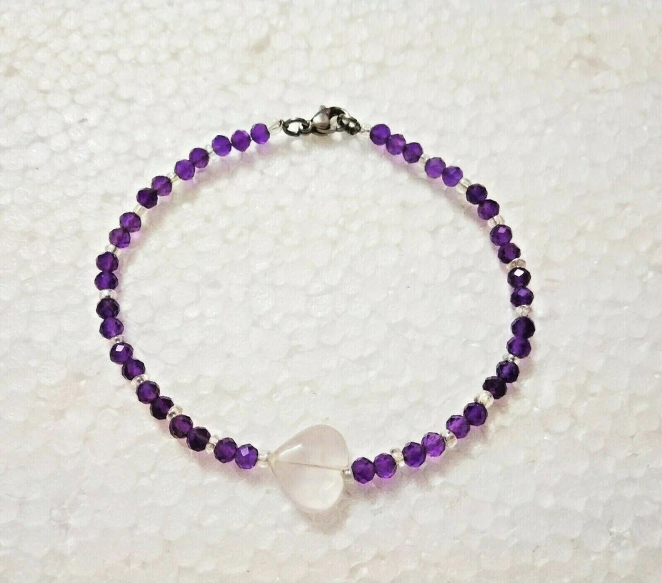 Bracciale In Argento 925 Con Ametista Naturale Con Quarzo Rosa Per Anniversario - Immagine 1 di 2