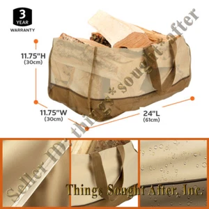 24" Long Firewood Log Carrier Jumbo Canvas Tote Carrying Bag Holder Veranda - Picture 1 of 5