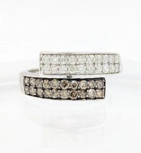 10K White Gold 3.6g Champagne Two Row Diamond Bypass Unique Style Ring Size-7 - Picture 1 of 10