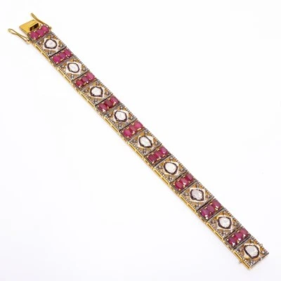 Natural Diamond And Ruby Bracelet 925 Sterling Silver Victorian Bracelet For Her - Image 1 of 4