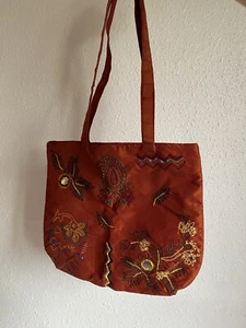 Embroidered Silk Satin Tote Bag - Picture 1 of 3