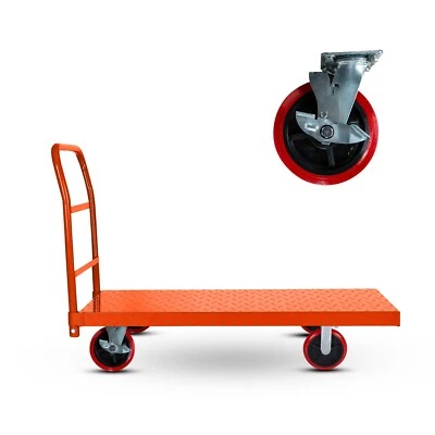 60x30 Platform Cart Push Dolly – Orange Flatbed with 4 Swivel Lock Wheels 3000LB - Image 1 of 4