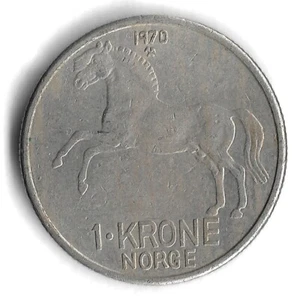Moneta Mondiale 1 Corona Norvegia 1970 - Conio 8.628.000 - KM# 409 - Foto 1 di 2