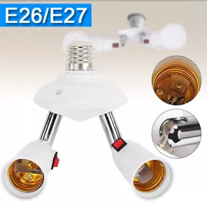 2 IN 1 E26/E27 Medium Screw Base Light Splitter Socket Adapter Extender w/Switch - Picture 1 of 11