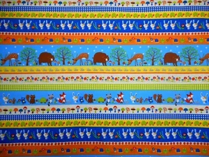 Childrens Fabric By Yard Deer Rabbit Fox Bear Animal Stripe Premium Cotton C - Picture 1 of 2