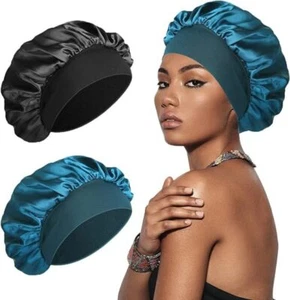 2er Satin Haarhaube Bonnet Schlafhaube Duschhaube für Damen Herren Verstellbare - Bild 1 von 7