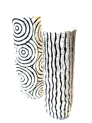 Conjunto de 2 vasos arte texturizada abstrata preto e branco decoração de quarto moderna meados do século - Imagem 1 de 4