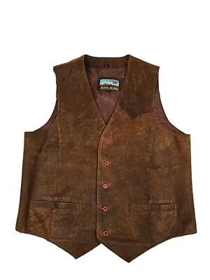Chaleco De Colección Adler Western Cuero Para Hombres Mediano Marrón Botón-Frente Motociclista Vaquero Moto Foto 1 de 4
