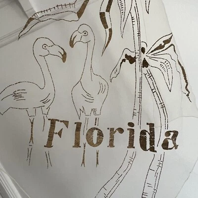 1950s Vintage old FLORIDA Flamingoes Sheer Nylon Scarf Retro Souvenir Large - Image 1 of 4