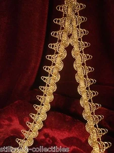 "Antik Vintage Gold Metall Metallic Spitzenborte mit Netzband zu Bienenstock Rüsche Perle 1" - Bild 1 von 7