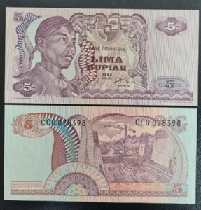 1968 Indonesia 5 RUPIAH IDR BANKNOTE CURRENCY UNC - Picture 1 of 1