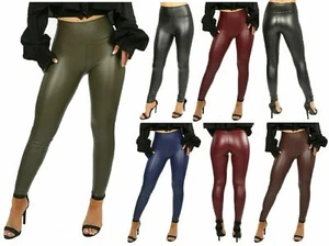 Leggings da donna donna look bagnato PU finta pelle magri vita alta slim fit - Foto 1 di 12